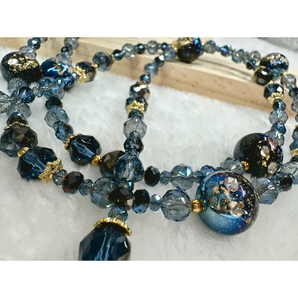 A2土耳其藍內鑲鑽滿天星海蒂珠長鍊 海蒂珠 花球 繡球花 夜光 溫變 雙鍊 單鍊 手機鍊 手機掛繩 包掛-細節圖3