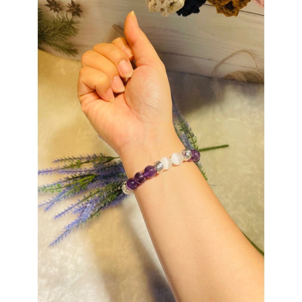 星光燦爛🌟紫水晶+白貓眼智慧與守護的神仙組合仙氣滿滿10mm-細節圖4