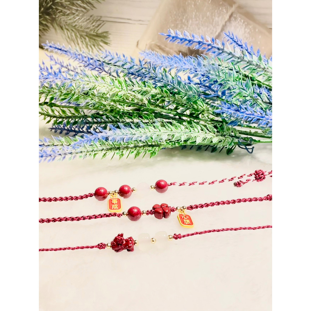 硃砂款編織手繩貔貅四葉草設計款顯白百搭擋煞招財-細節圖2