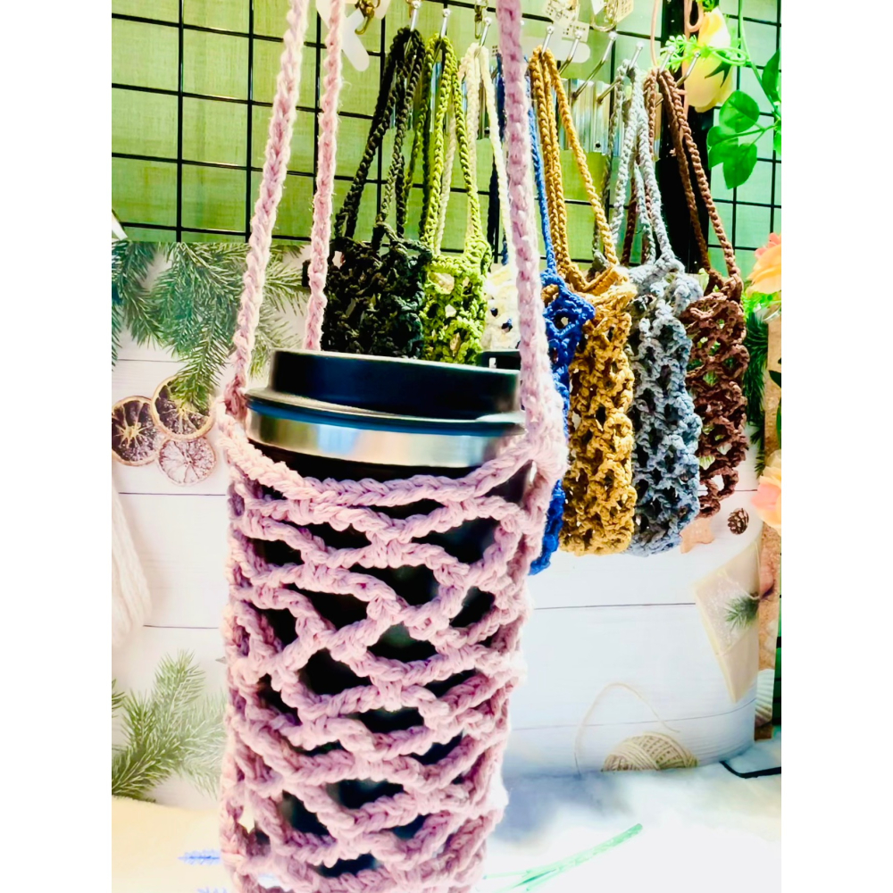 手作鉤織水杯袋咖啡杯冰霸杯保溫壺通用攜帶方便-細節圖2