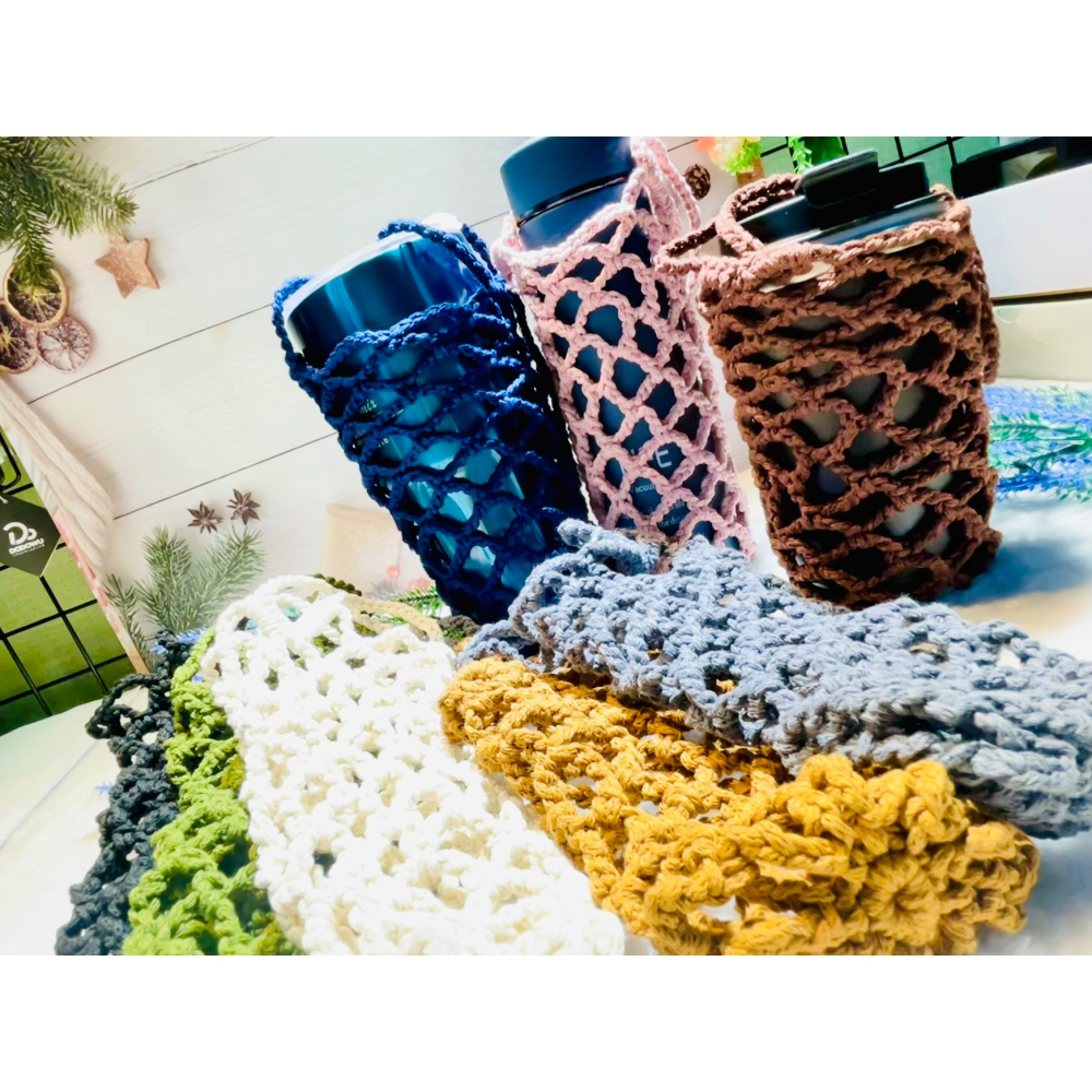 手作鉤織水杯袋咖啡杯冰霸杯保溫壺通用攜帶方便-細節圖3