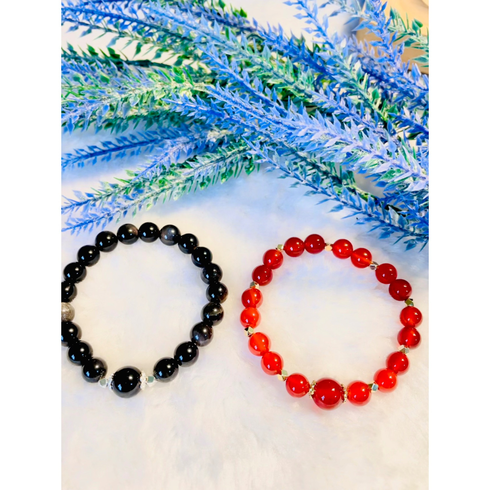 神秘感紅瑪瑙黑曜石設計款水晶手鍊避邪擋煞好運時尚-細節圖4