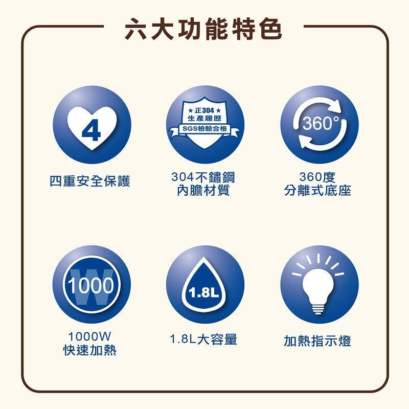 【嚴選福利品】TECO 東元1.8L大容量不銹鋼快煮壺 XYFYK1705另有TECO 東元  XYFYK1701-細節圖2