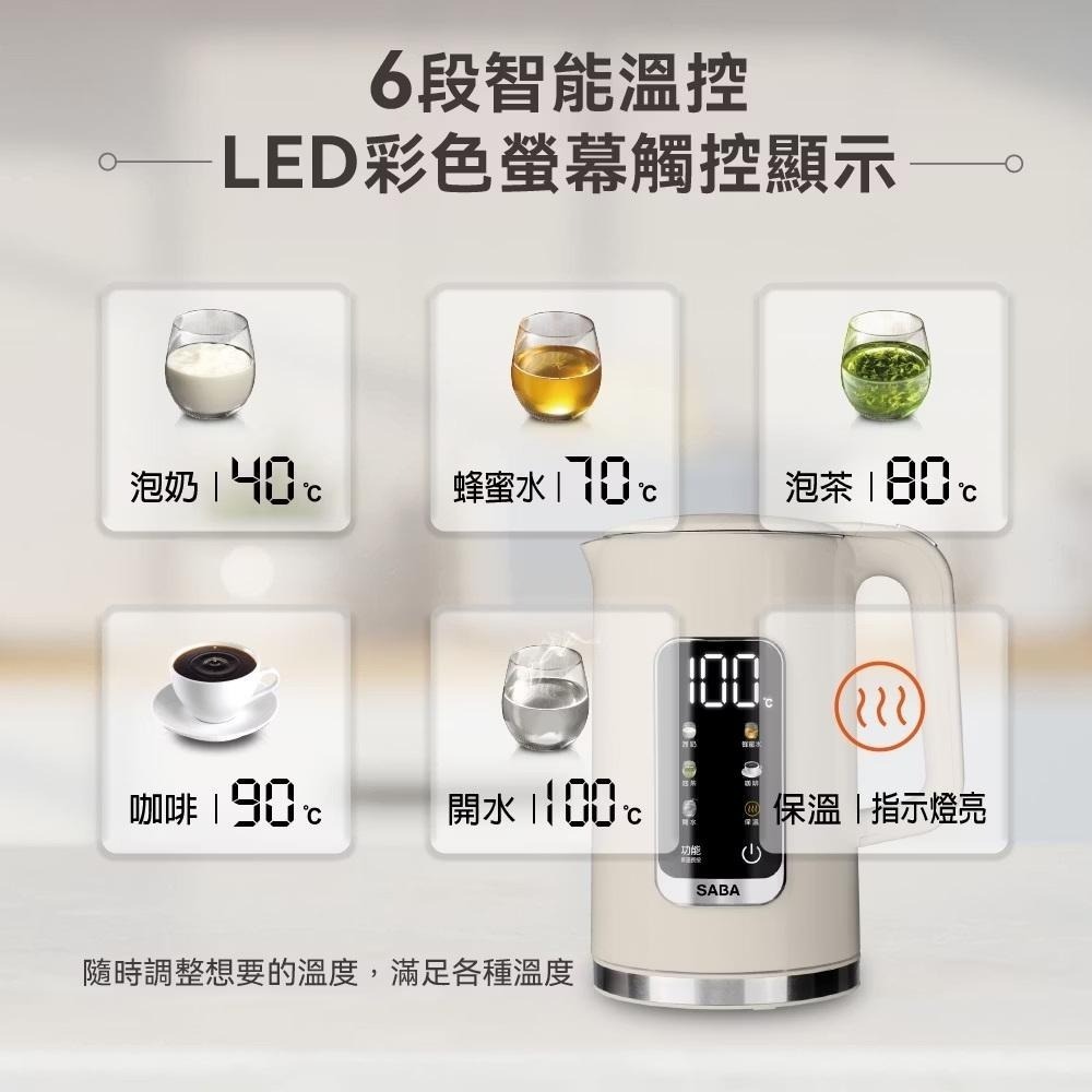 SABA 1.7L 溫控快煮壺 雙層防燙快煮壺/電茶壺 SA-HK41-細節圖3