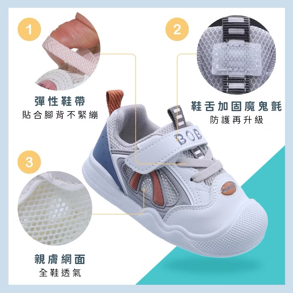 💥寬楦 防滑💥巴布豆 超輕量透氣網面魔鬼氈童鞋 寶寶鞋 涼鞋-細節圖3