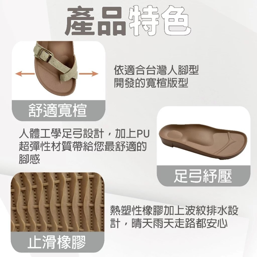 FROGKING 女鞋 繞趾羅馬風厚底足弓減壓拖鞋-細節圖4
