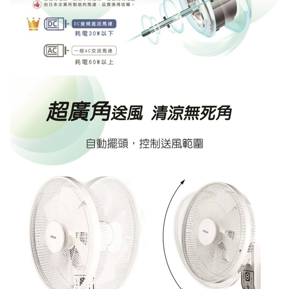快速出貨 附發票保固 HLF 14CH730 禾聯14吋DC智能變頻壁掛扇 電風扇 電扇 禾聯電扇-細節圖7