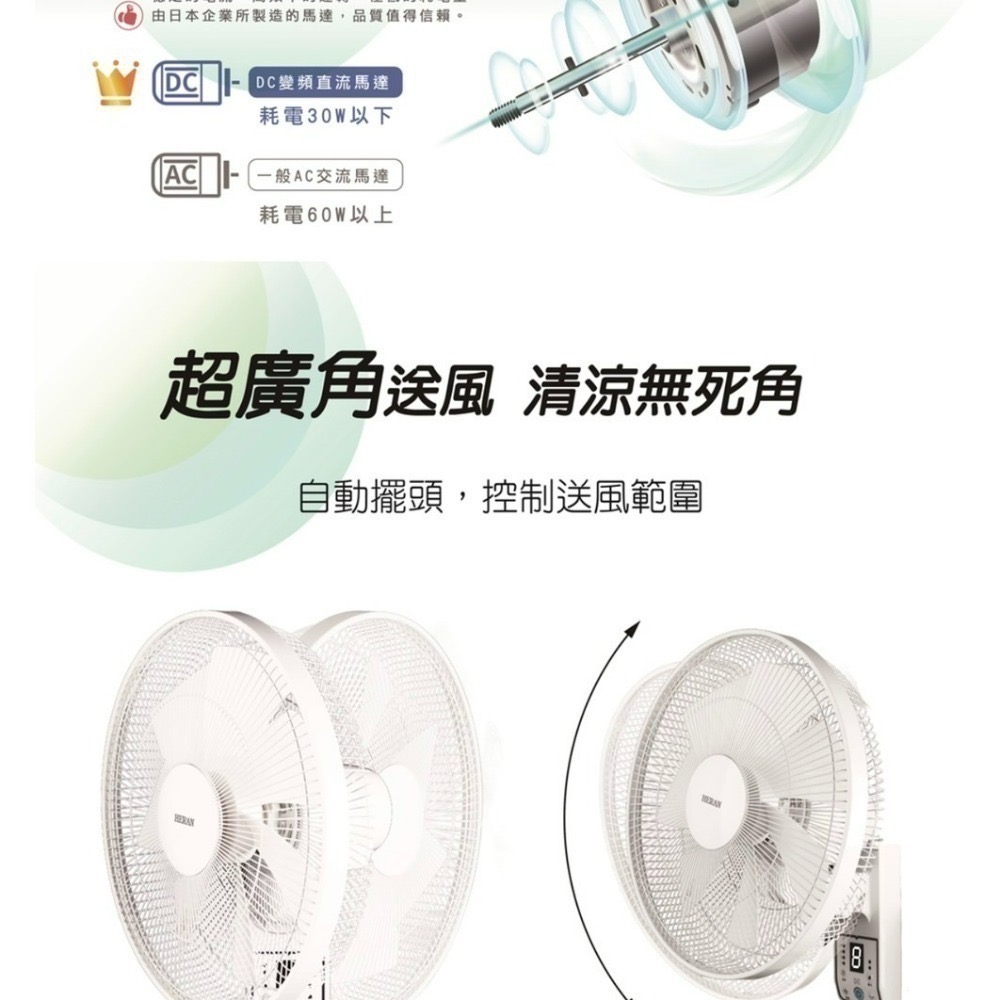 快速出貨 附發票保固 HLF 14CH730 禾聯14吋DC智能變頻壁掛扇 電風扇 電扇 禾聯電扇-細節圖7
