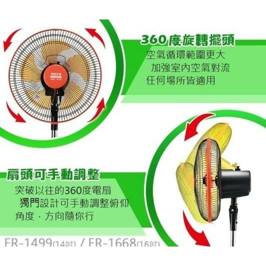 惠騰 16吋 手動 仰角 360度 旋轉立扇 FR-1668 台灣製造 電風扇【台灣製造 發票保固】-細節圖4