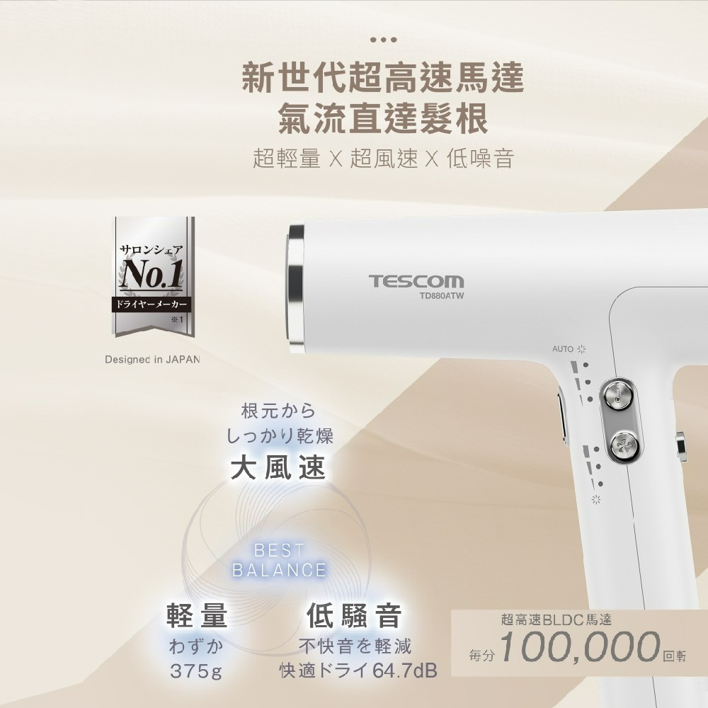TESCOM 專業級負離子吹風機 TD880ATW 霧黑色/雪白-細節圖9
