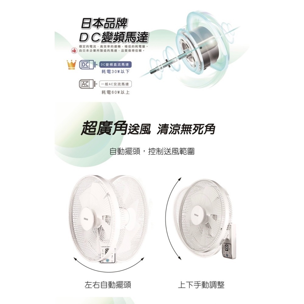 【禾聯x快速出貨】HLF 16CH520 16吋DC智能變頻壁掛扇 電風扇 電扇 禾聯電扇-細節圖6