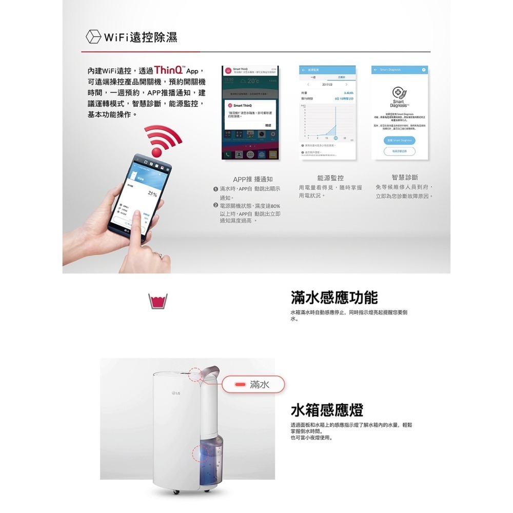 【LG 樂金 可申請節能補助$1200】一級能效 17公升 雙變頻 除濕機 WiFi遠控 晶鑽銀 MD171QSE0-細節圖8