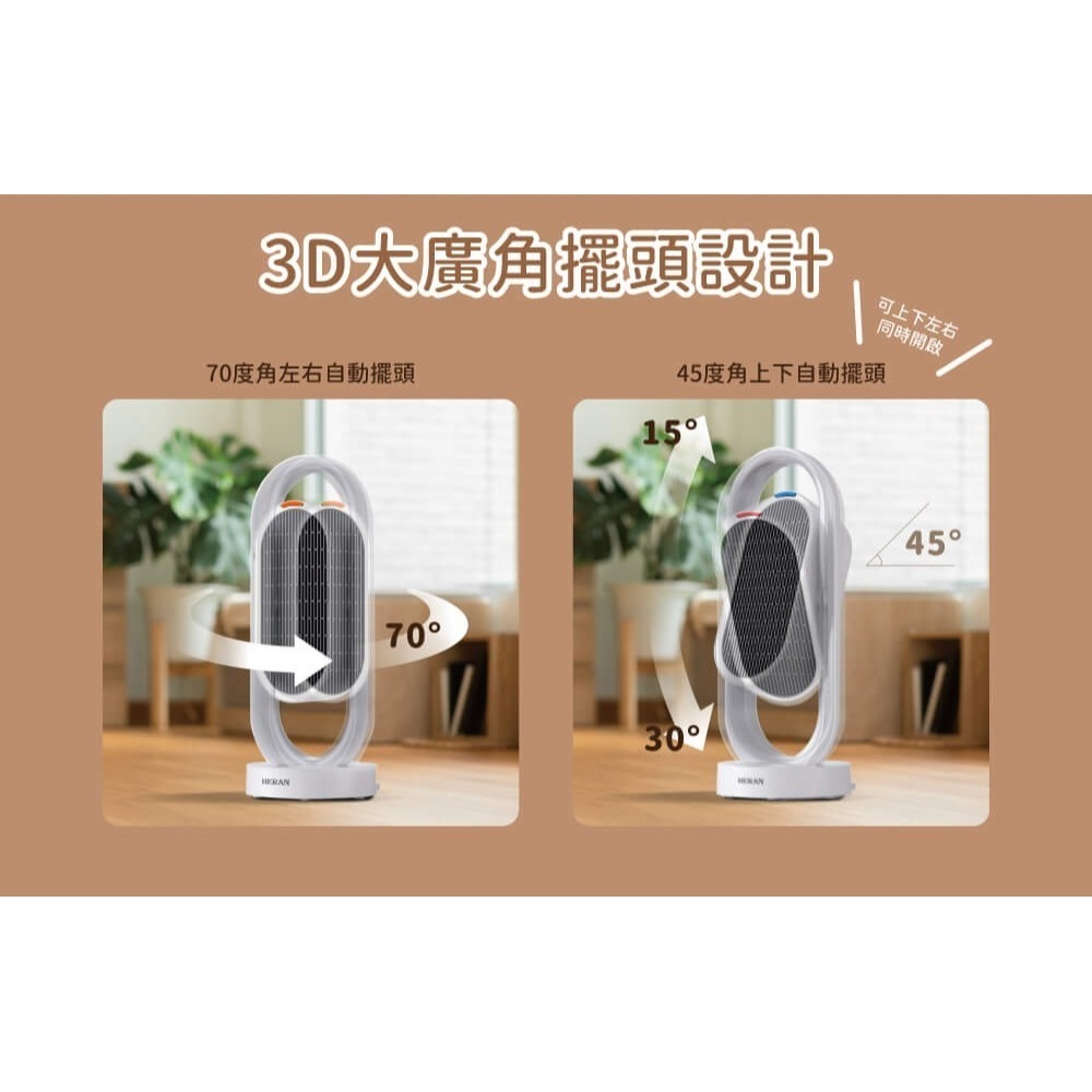 【禾聯HERAN】 HPH-13DH310 冷暖 3D 擺頭 抑菌陶瓷式電暖器-細節圖5