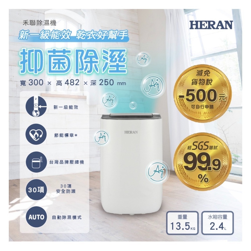 禾聯HERAN 可申請貨物稅$500  6L 奈米銀抑菌節能除濕機 HDH-12DYB30(B)-細節圖9