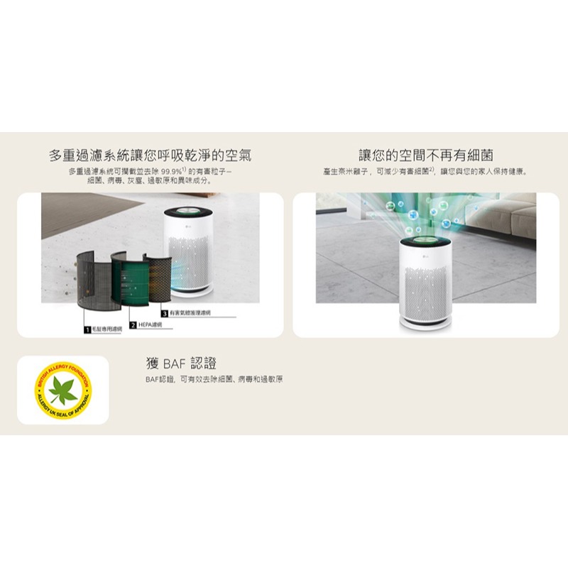 【LG 樂金】 PuriCare™ 超淨化大白空氣清淨機 - Hit/適用18坪 AS601HWG0-細節圖6