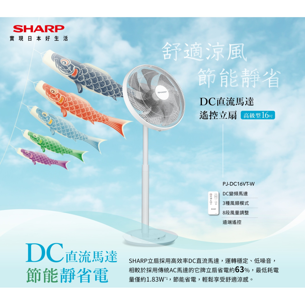 【SHARP 夏普】16吋 高級型變頻 DC 立扇 電風扇 PJ-DC16VT-W-細節圖5