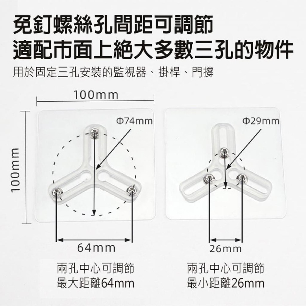 【台灣現貨】【賀野市集】可調式無痕三螺母貼 監視器用 監視系統 無痕貼 免釘 免打孔 螺距可調 平頭 圓頭 DIY用-細節圖4