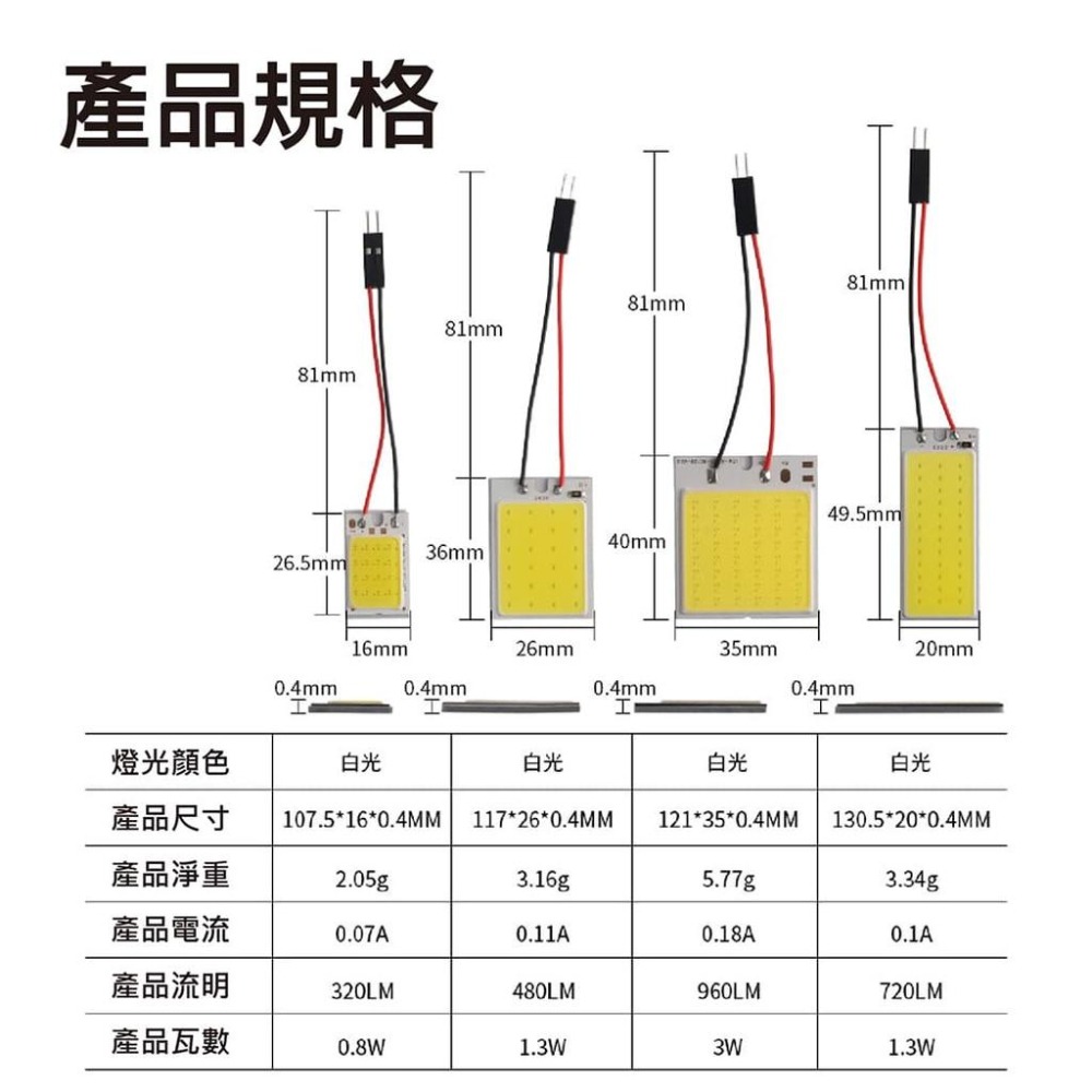 【台灣現貨】【賀野市集】COB 大面積LED 超薄LED 極致爆亮 白光 室內燈 行李箱燈 車門燈 三接頭可選 容易安裝-細節圖9