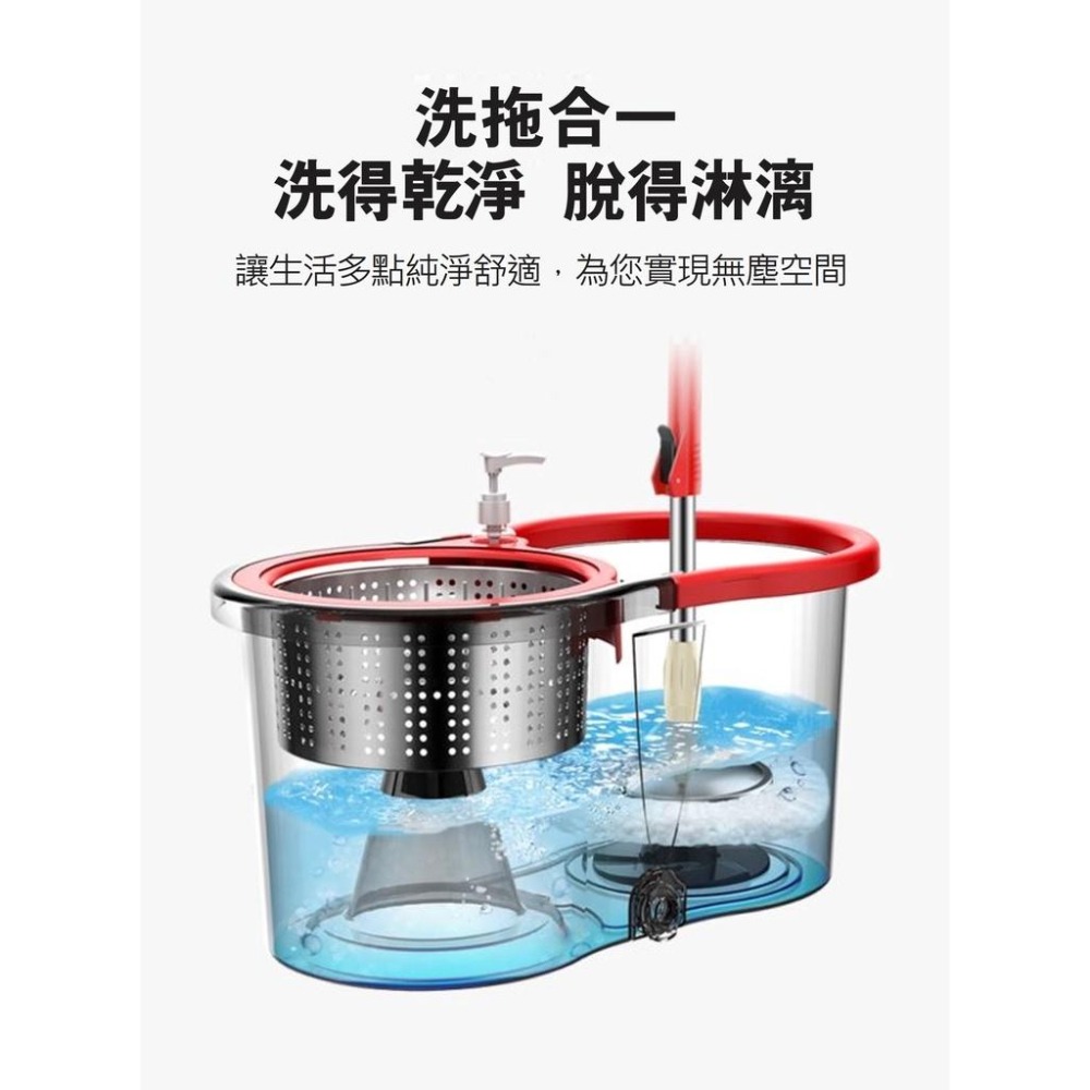 【台灣現貨】【賀野市集】加強版 旋轉拖把 桿身加強不鏽鋼 更好洗拖 加厚超吸水細纖維布 1桶1桿5布 手壓拖把 乾濕兩用-細節圖4