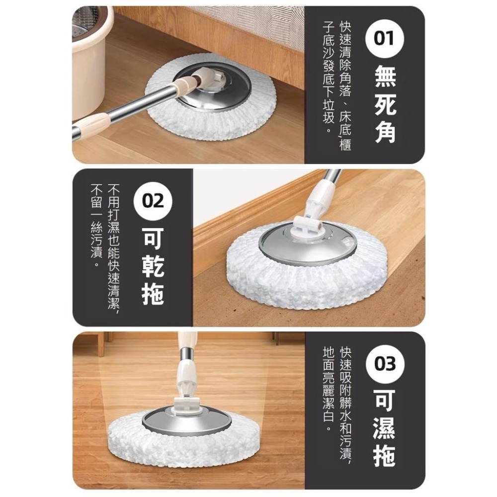 【台灣現貨】【賀野市集】加強版 旋轉拖把 桿身加強不鏽鋼 更好洗拖 加厚超吸水細纖維布 1桶1桿5布 手壓拖把 乾濕兩用-細節圖7