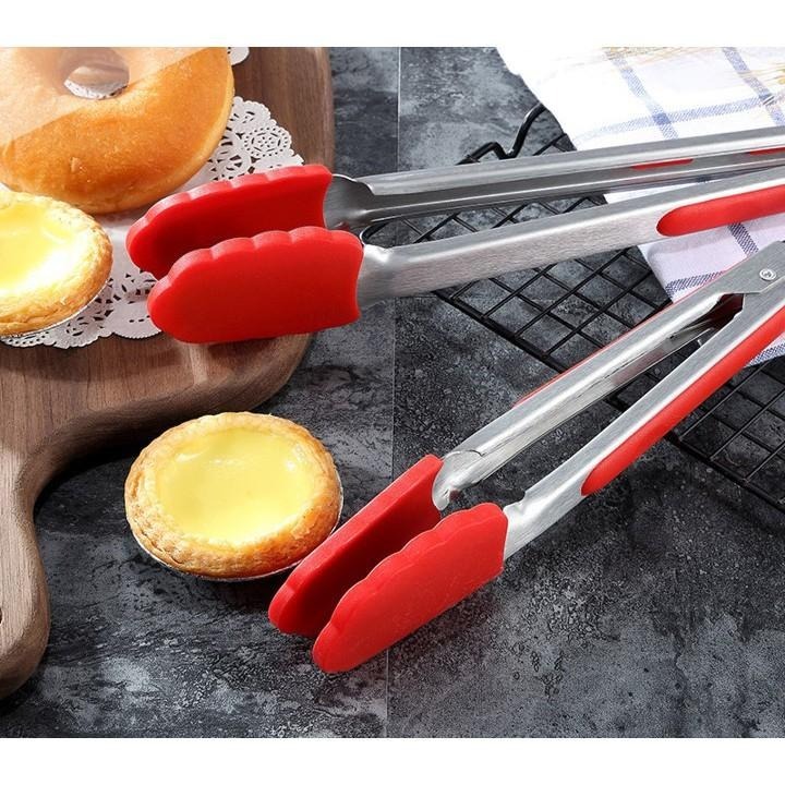 【台灣現貨】【賀野市集】食品級矽膠食物夾 烘培 燒烤 烹飪 不鏽鋼 麵包夾 外出 露營 紅色 黑色  (1大+1小)-細節圖9