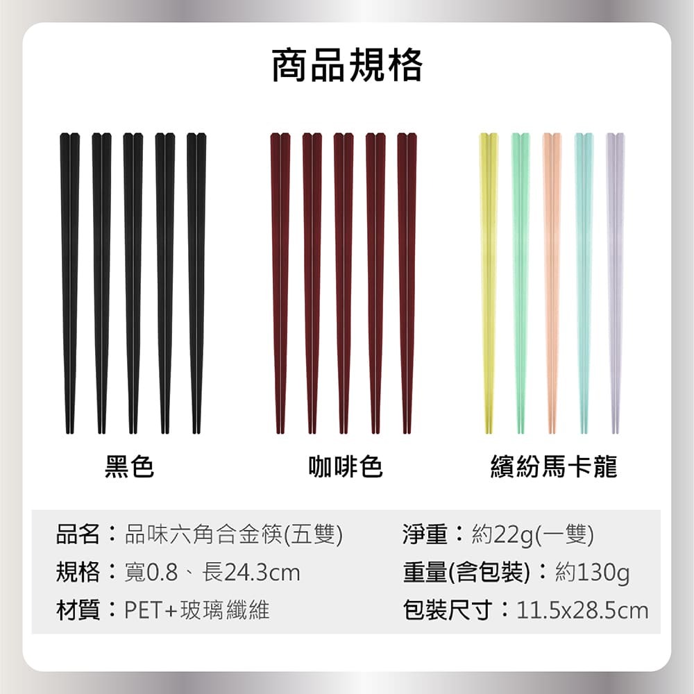 【台灣現貨】【賀野市集】Perfect 理想牌 品味 六角合金筷 5雙 餐具 筷子 餐廳 廚房-細節圖8