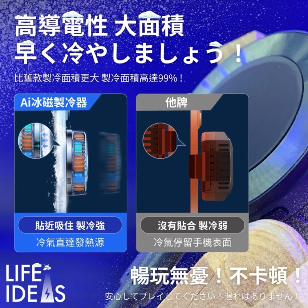 【賀野市集】 手機散熱器 冷霸王 手機 平板降溫 磁力吸附 快速降溫 散熱鰭片吃雞神器 不卡頓 LIFE IDEAS-細節圖8