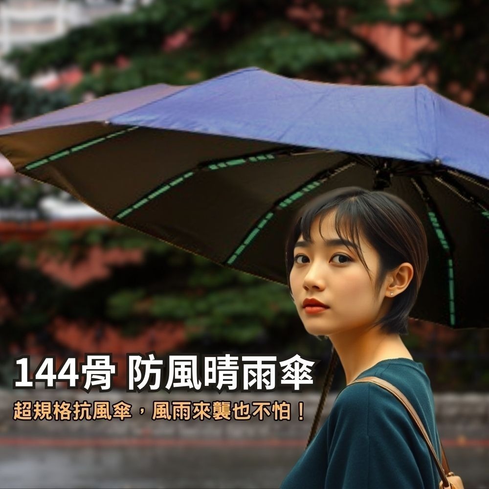 【賀野市集】1ZLife 144骨防風晴雨傘 防風傘 遮陽傘 雨傘 抗UV 晴雨傘 防斷傘 144骨 等效384骨 玻纖-細節圖2