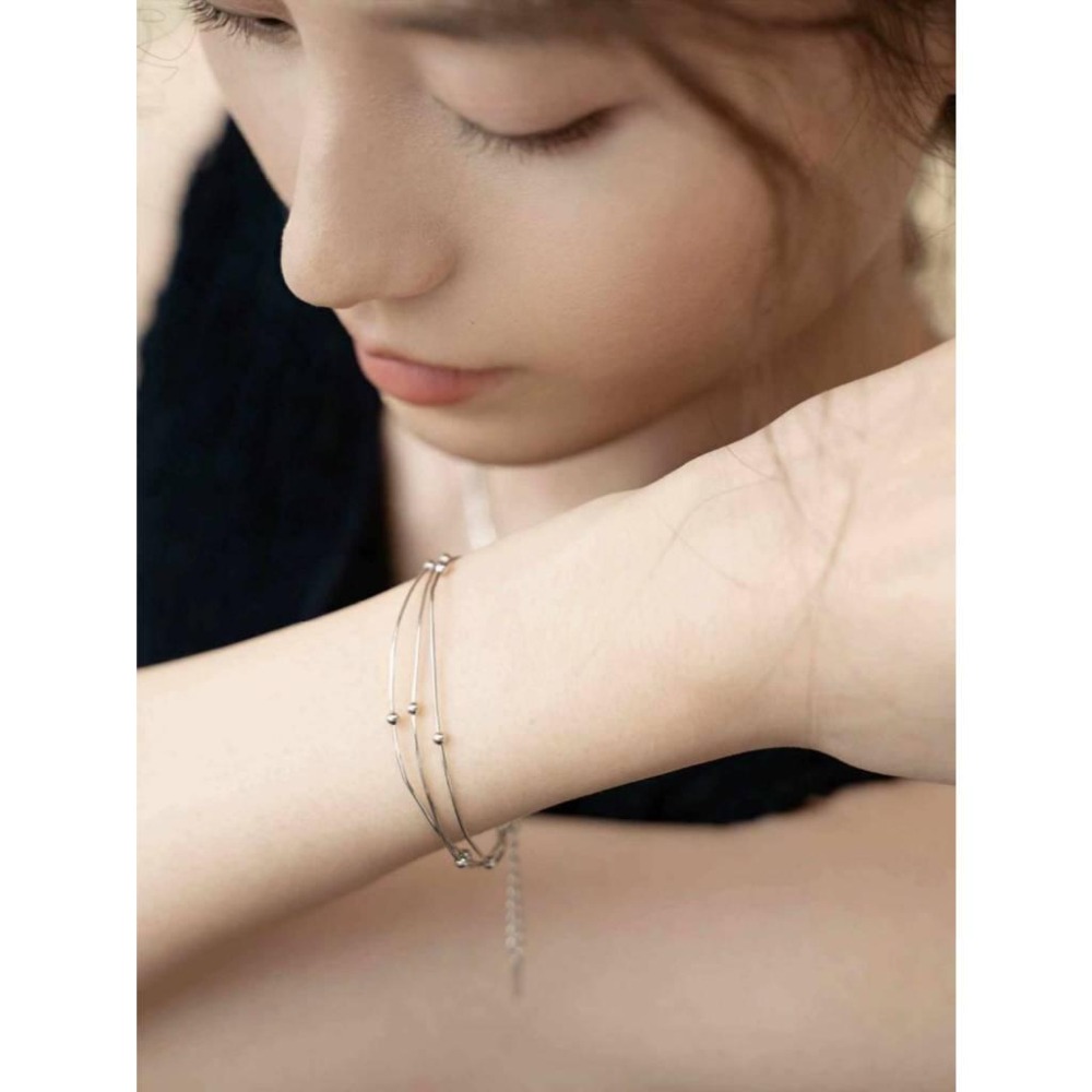 日本法式三層純銀手鍊 全新 S925銀 約16cm+延長鏈4cm-細節圖4