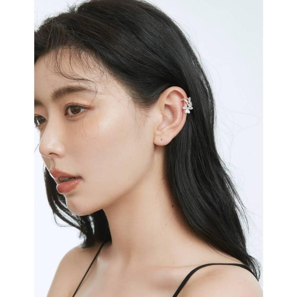 日本花朵造型純銀耳夾 全新 S925銀鍍白金-細節圖2