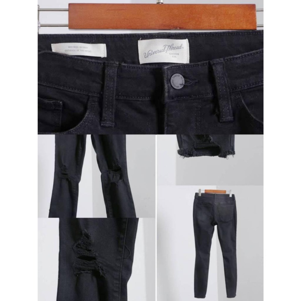 美國UniversalThread磨破毛邊高腰小腳修身長褲黑色全新M-細節圖2