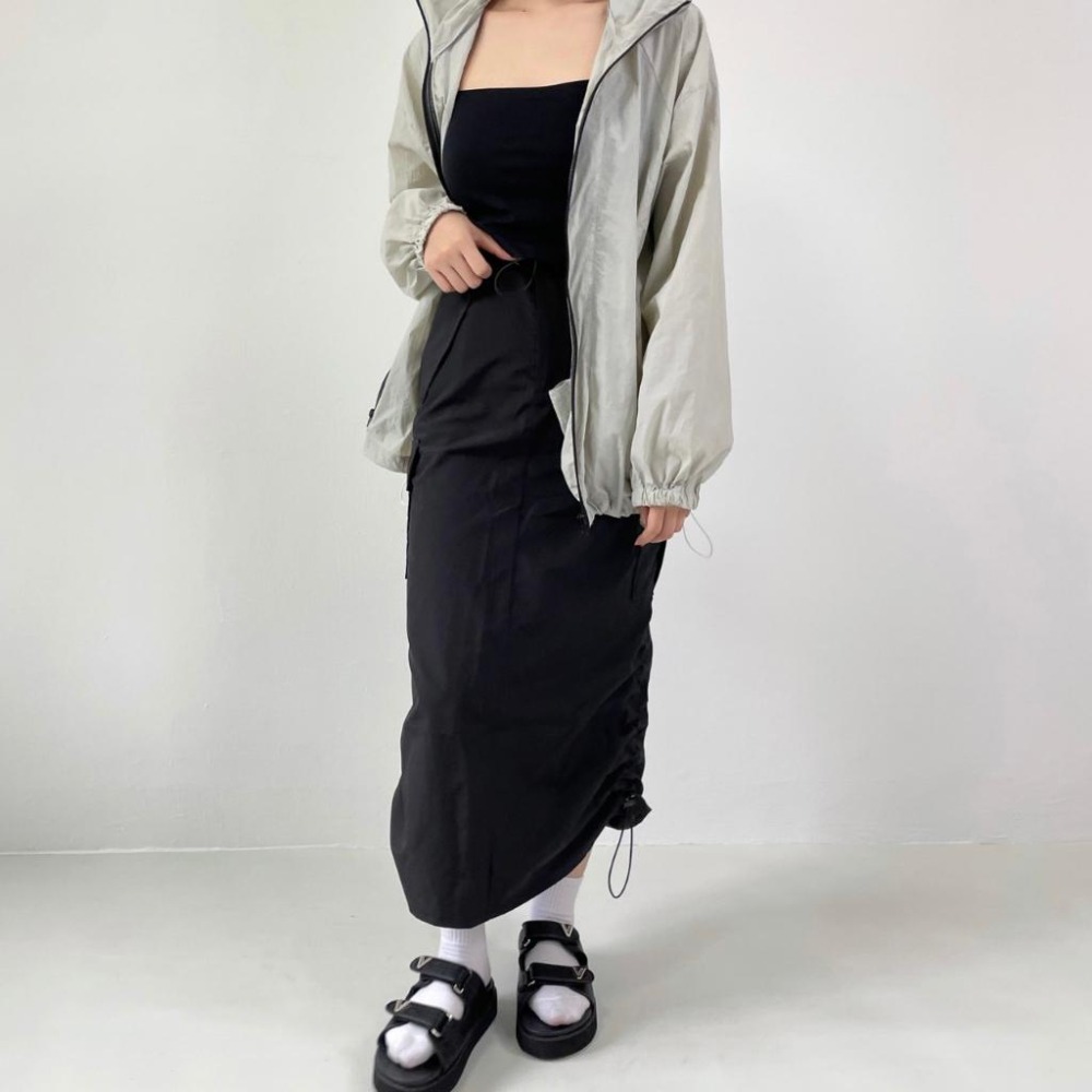 工裝長裙 開衩長裙 美式工裝裙 復古 長裙 工裝風 抽繩長裙 魚尾裙 開衩 工裝長裙 機能風長裙 工裝風 a字長裙 顯瘦-細節圖3