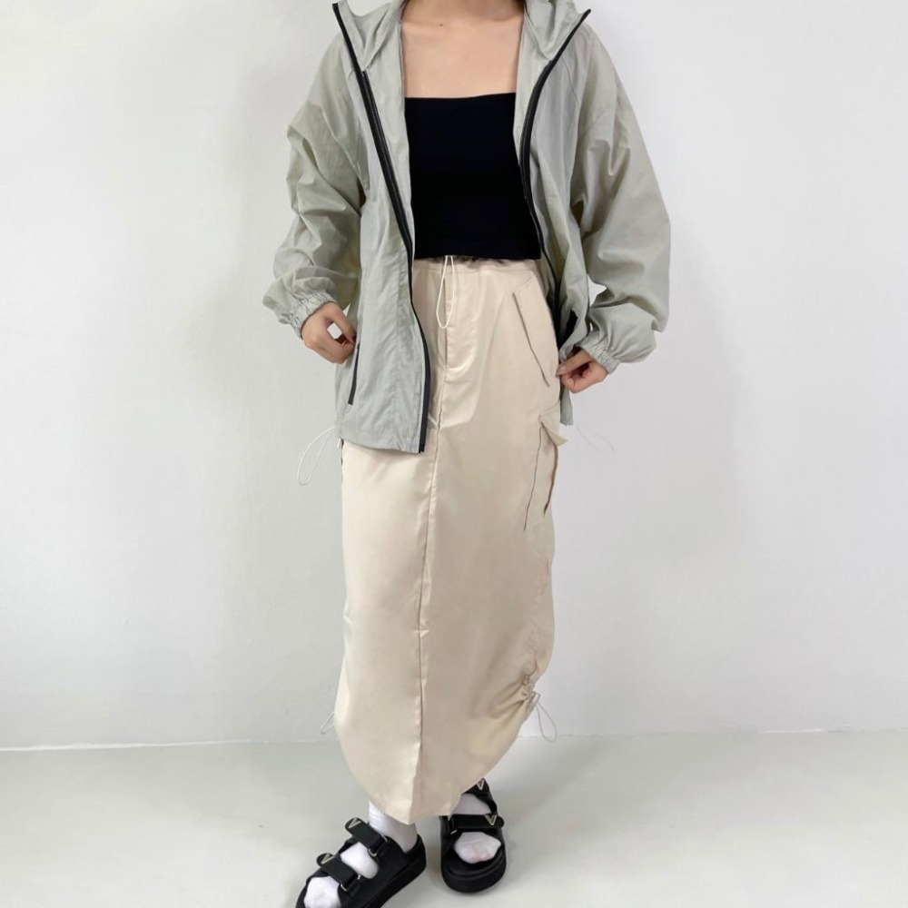 工裝長裙 開衩長裙 美式工裝裙 復古 長裙 工裝風 抽繩長裙 魚尾裙 開衩 工裝長裙 機能風長裙 工裝風 a字長裙 顯瘦-細節圖4