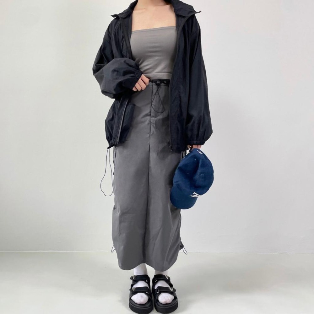 工裝長裙 開衩長裙 美式工裝裙 復古 長裙 工裝風 抽繩長裙 魚尾裙 開衩 工裝長裙 機能風長裙 工裝風 a字長裙 顯瘦-細節圖6