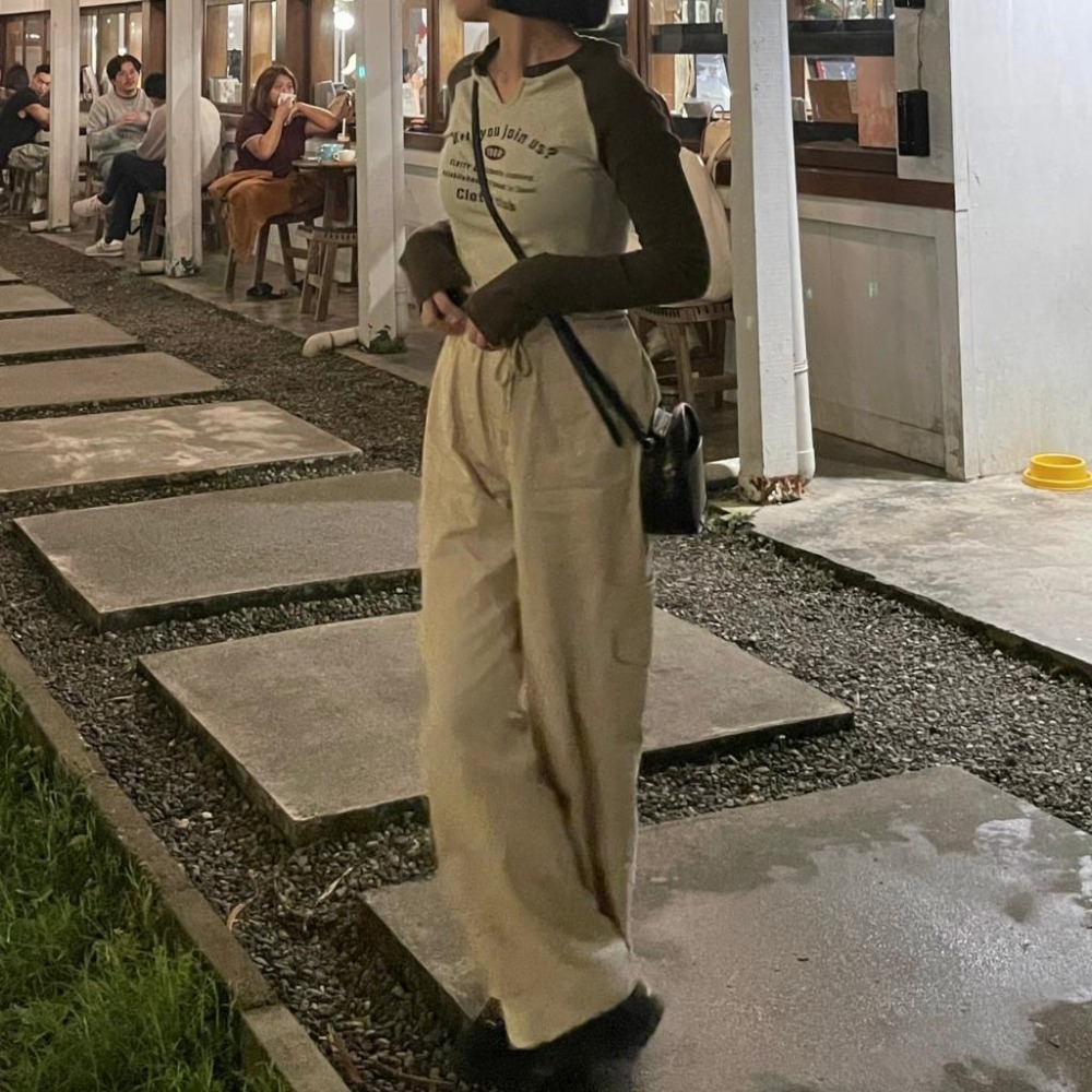 工裝褲 薄款工裝褲 抽繩工裝褲 女工裝褲 休閒褲 直筒褲 闊腿褲 薄款寬褲 刷刷褲-細節圖6