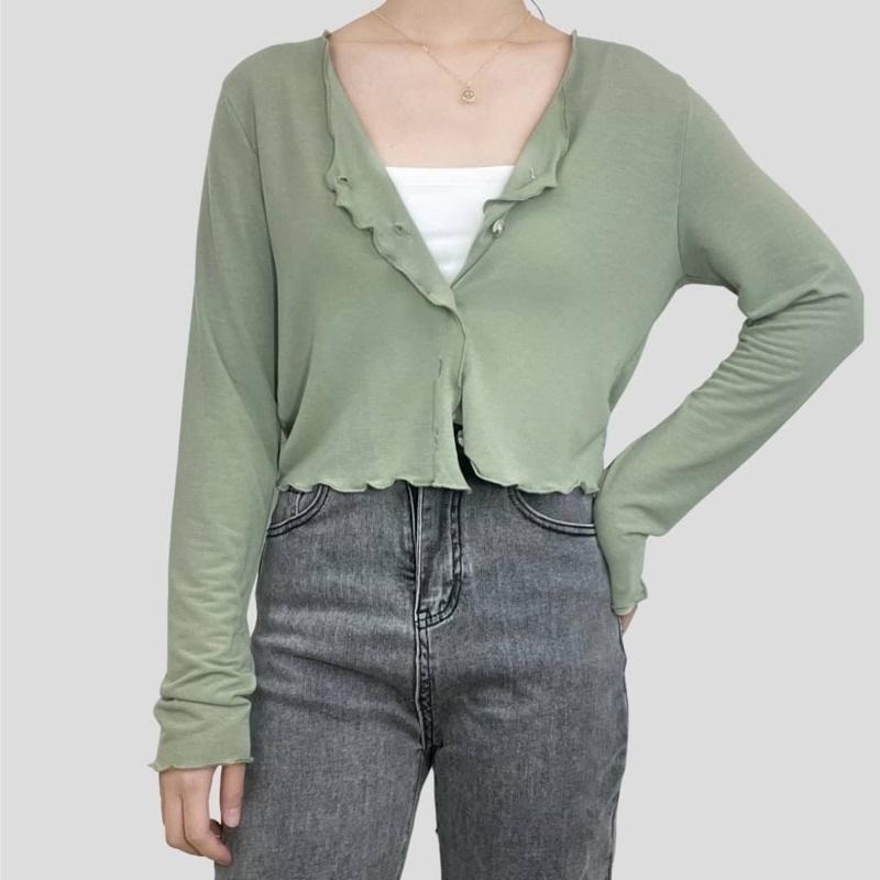 FUCHII 正韓🇰🇷木耳捲邊短版鈕扣上衣長袖早秋秋天秋裝現貨*5色-細節圖6