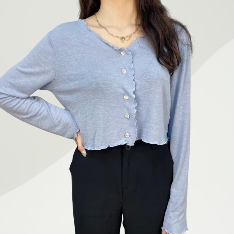 FUCHII 正韓🇰🇷木耳捲邊短版鈕扣上衣長袖早秋秋天秋裝現貨*5色-細節圖8