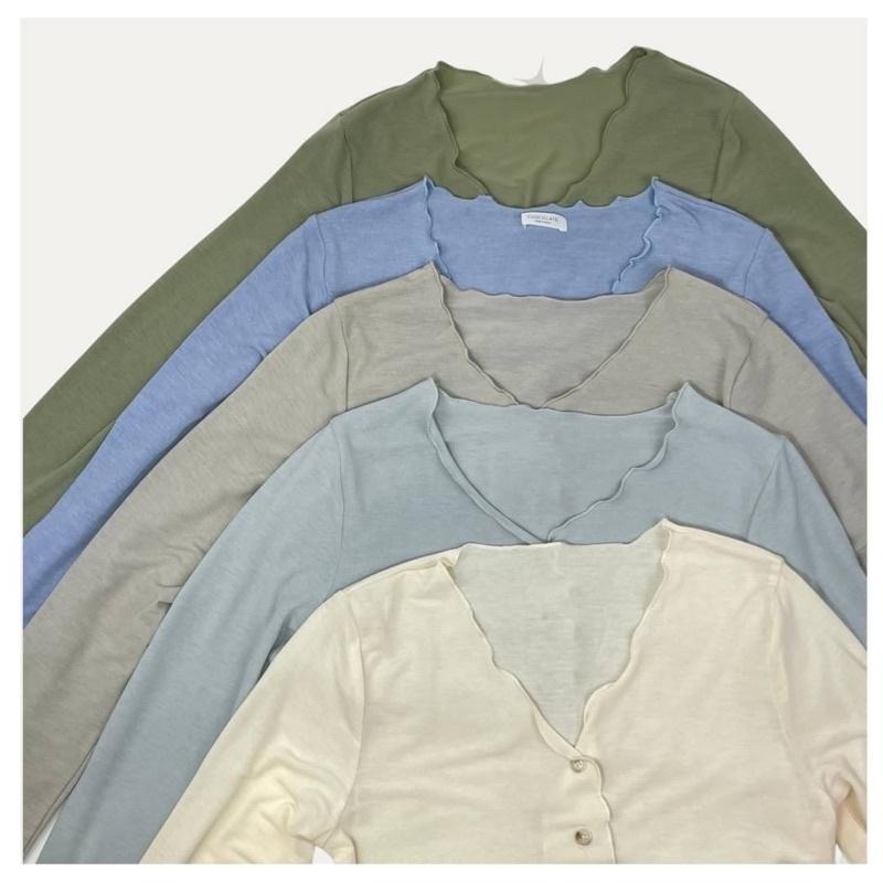 FUCHII 正韓🇰🇷木耳捲邊短版鈕扣上衣長袖早秋秋天秋裝現貨*5色-細節圖9