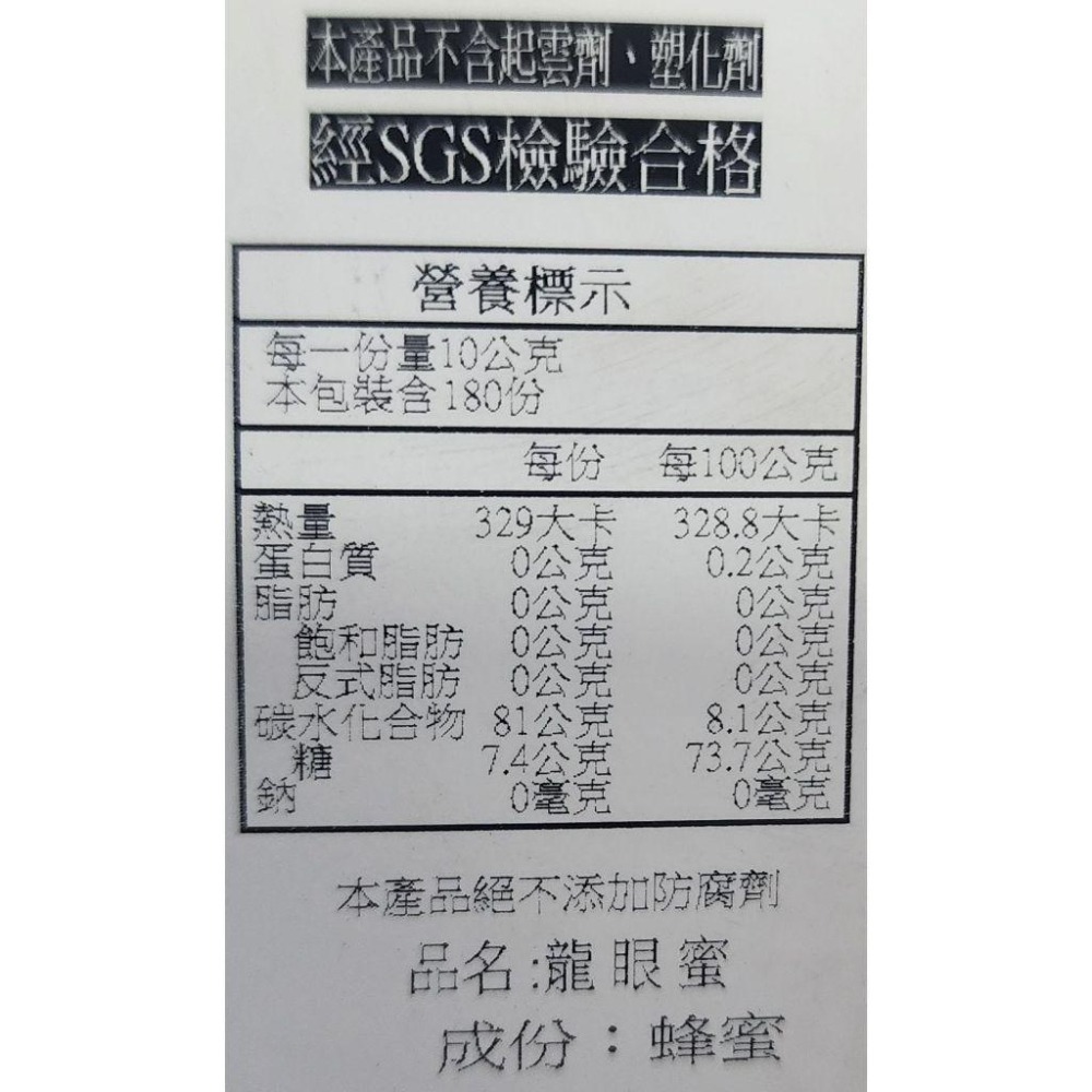 <純素/素食> 頂級龍眼蜜 3台斤 台灣 ＳＧＳ檢驗合格100%純蜂蜜 天然花香 口感濃郁 無防腐劑-細節圖3