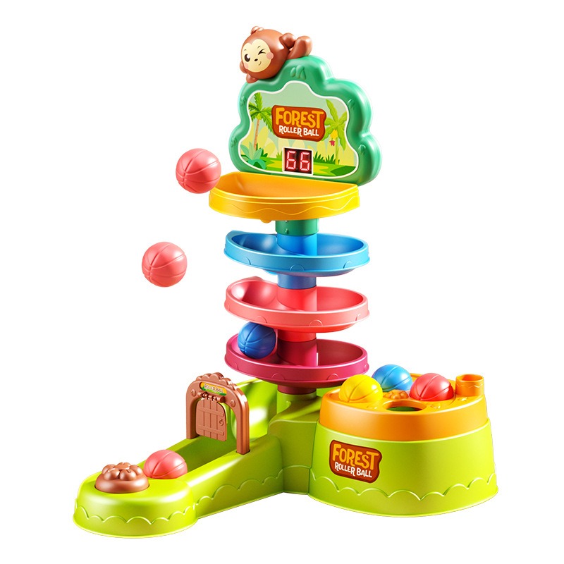 投籃轉轉樂 計分投籃 寶寶投籃 寶寶益智投籃軌道球轉轉樂可計分自由疊疊樂蒙氏早教玩具 黑冷媽-細節圖5