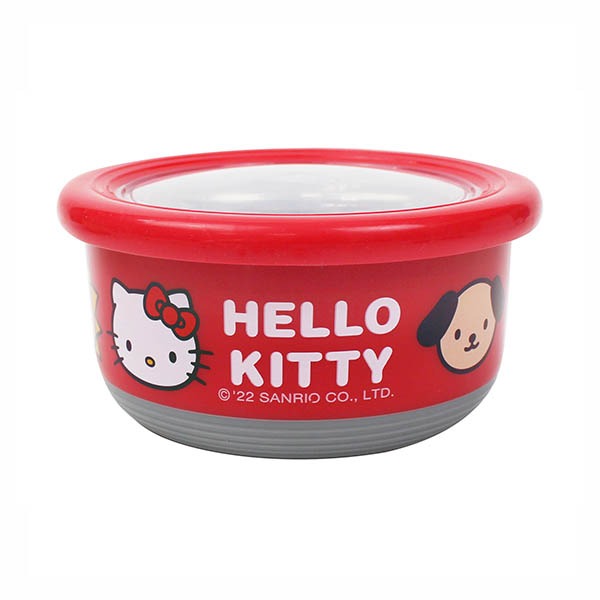 Hello Kitty不銹鋼圓形保鮮餐碗 紅/粉紅色二色 隔熱餐碗 隔熱防滑 便當盒 黑冷媽-規格圖1