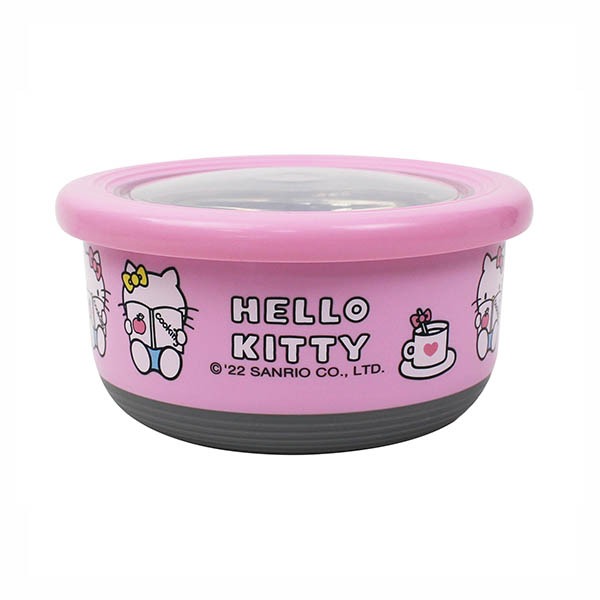 Hello Kitty不銹鋼圓形保鮮餐碗 紅/粉紅色二色 隔熱餐碗 隔熱防滑 便當盒 黑冷媽-規格圖1