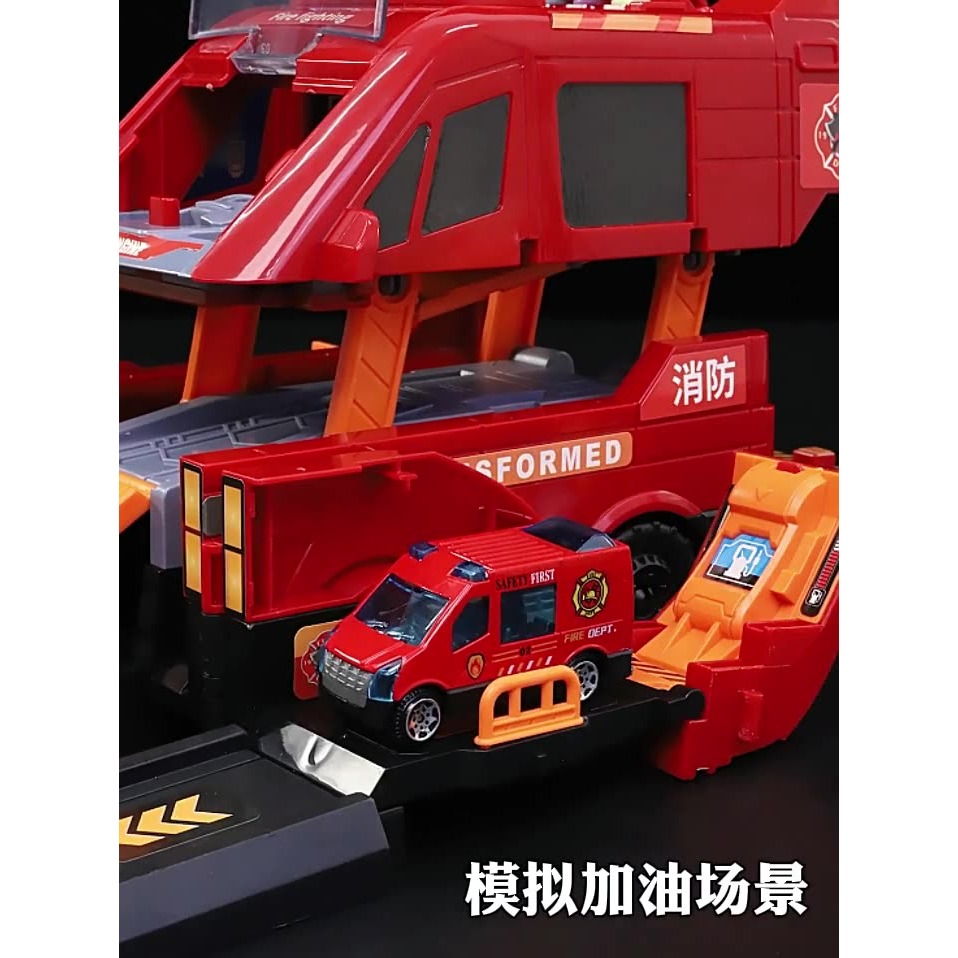 多功能變形消防車 警車 變形汽車大樓 變形軌道車 汽車變軌道 滑行 故事 音樂 炫彩燈光 黑冷媽-細節圖2