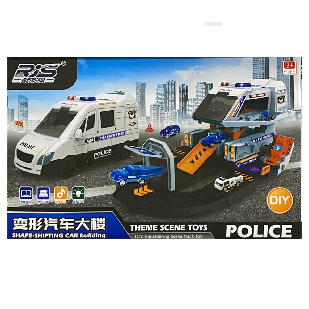 多功能變形消防車 警車 變形汽車大樓 變形軌道車 汽車變軌道 滑行 故事 音樂 炫彩燈光 黑冷媽-規格圖3
