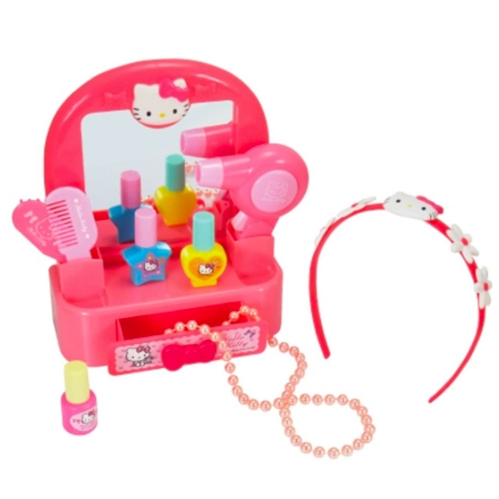 HELLO KITTY 迷你化妝台 MOK00452 梳妝台玩具 家家酒 吹風機 化妝鏡 項鍊 梳子 女孩玩具 黑冷媽-細節圖2