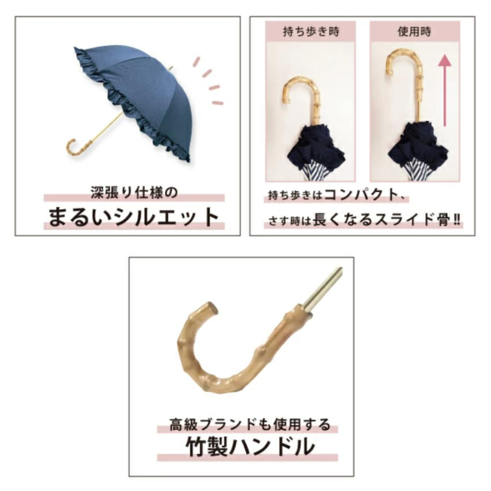 發票🌷日本 雨傘 pink trick 抗uv 防風傘 完全遮陽 浪漫波浪 日系公主風 晴雨兼用 傘 陽傘 兩段折傘-細節圖2