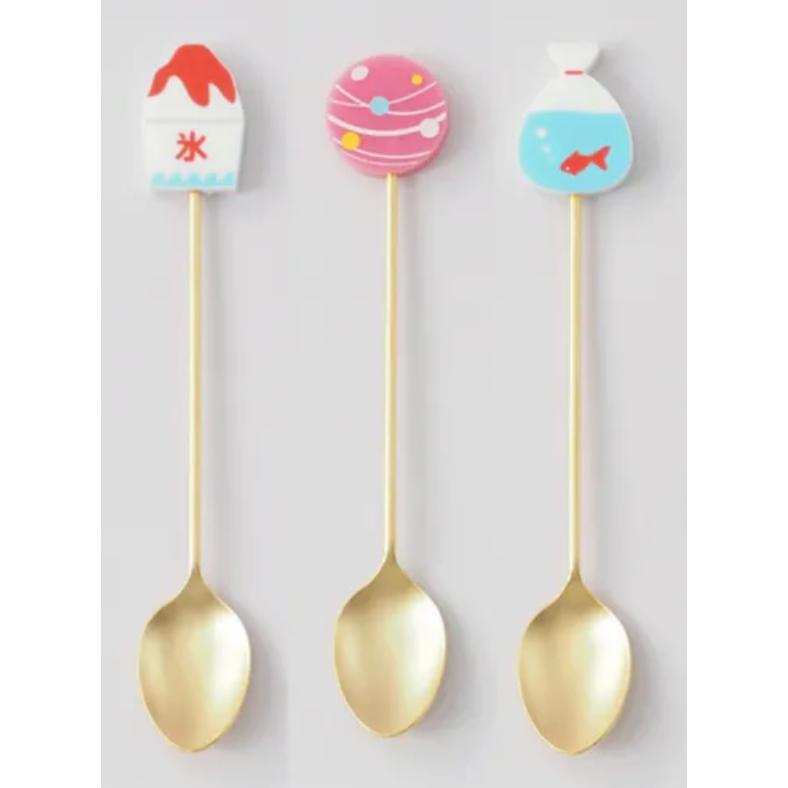 發票🌷日本製 湯匙 夏祭慶典 造型湯匙 甜品湯匙  造型叉子 甜品叉子 造型攪拌棒 甜品攪拌棒-細節圖2