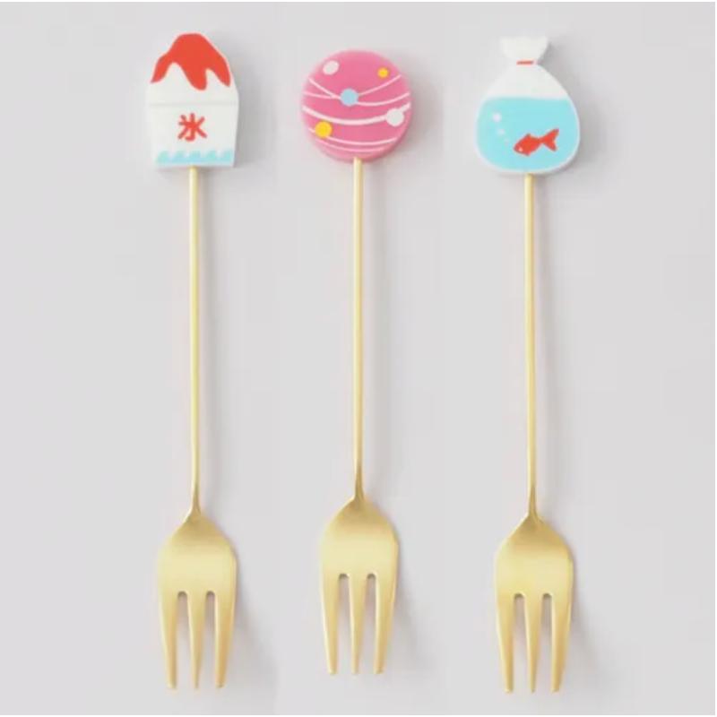 發票🌷日本製 湯匙 夏祭慶典 造型湯匙 甜品湯匙  造型叉子 甜品叉子 造型攪拌棒 甜品攪拌棒-細節圖3
