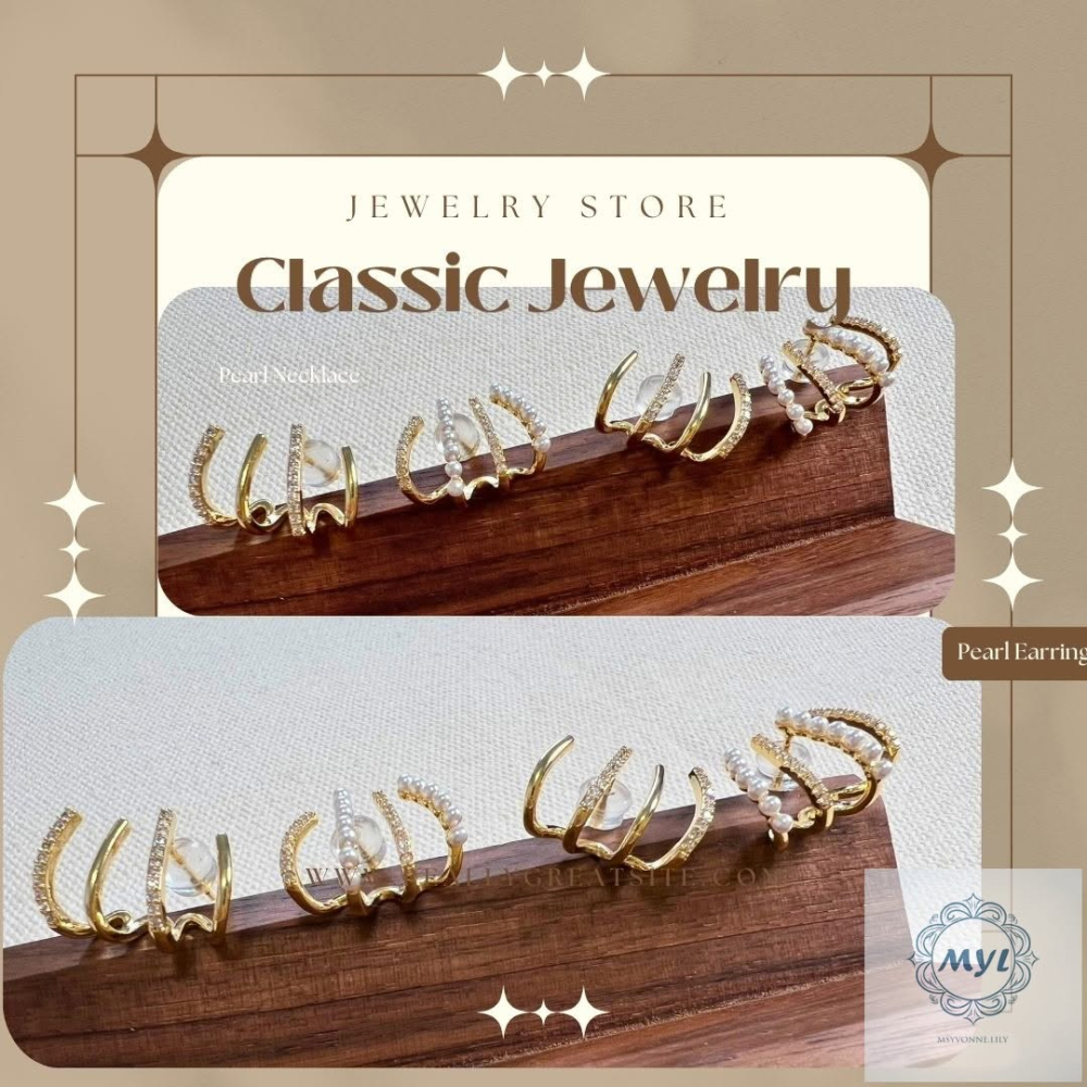 MYL  文青感珍珠層疊三圈耳環 Earring『現貨』925純銀耳針款 長度約:1.5cm 直徑約:2cm 金語層疊款-細節圖4