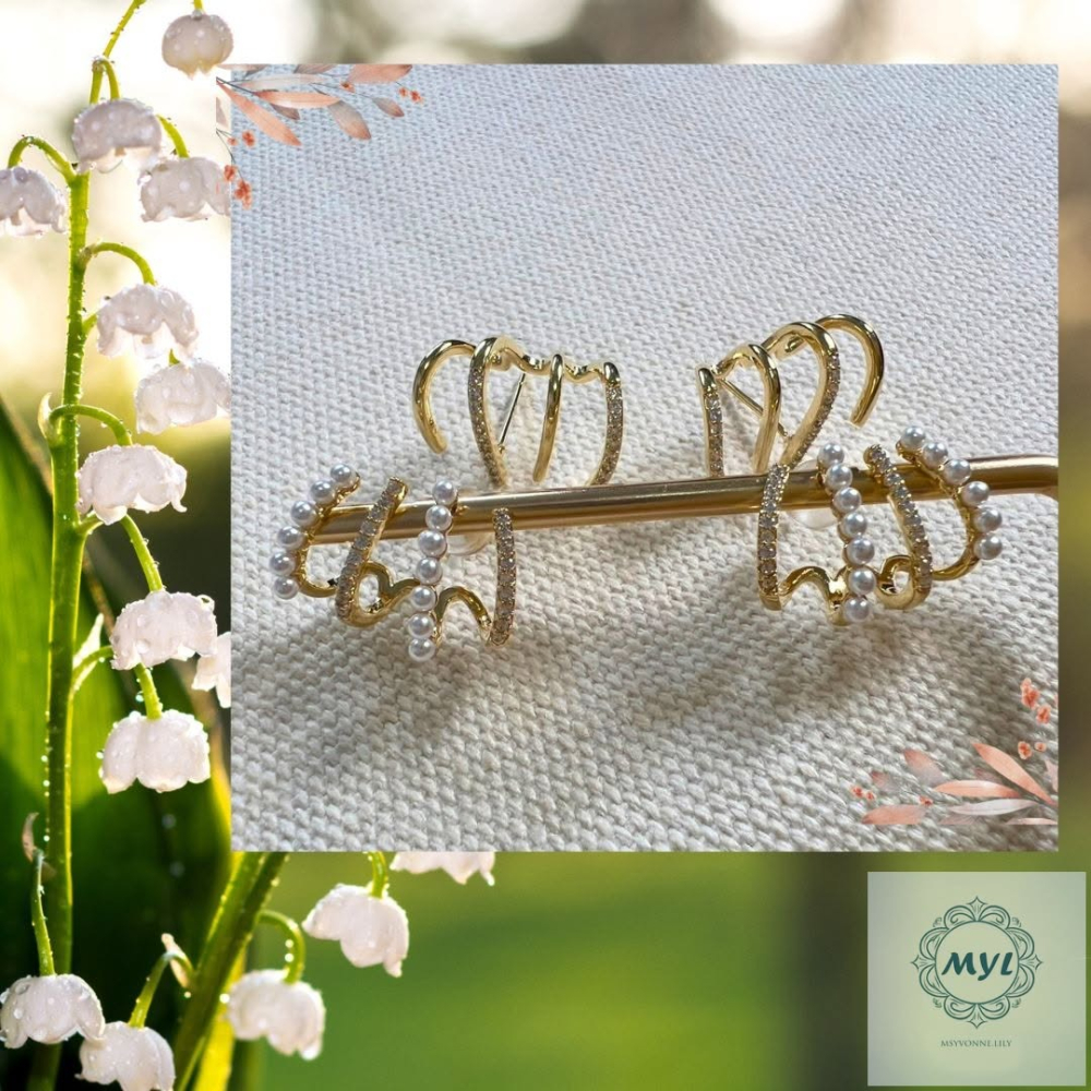 MYL  文青感珍珠層疊三圈耳環 Earring『現貨』925純銀耳針款 長度約:1.5cm 直徑約:2cm 金語層疊款-細節圖5